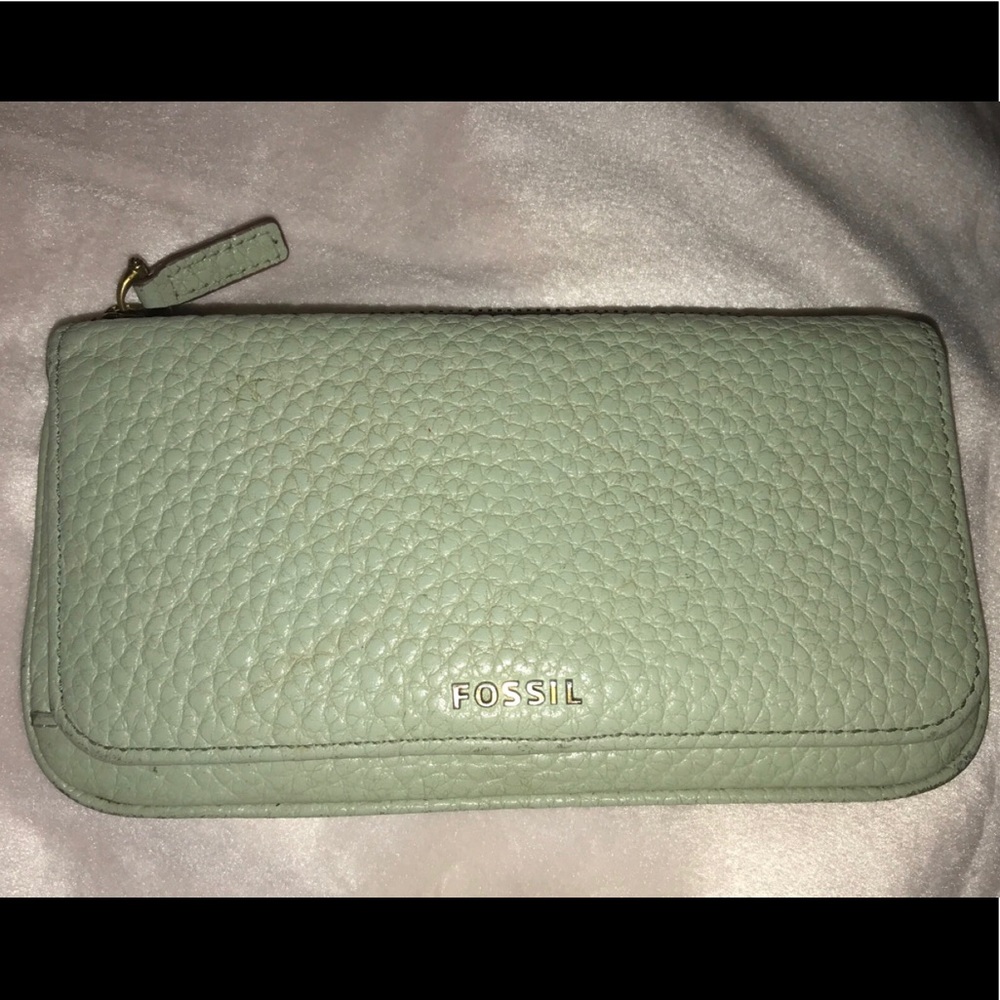 Fossil Pebble Leather Seafoam Green Wallet